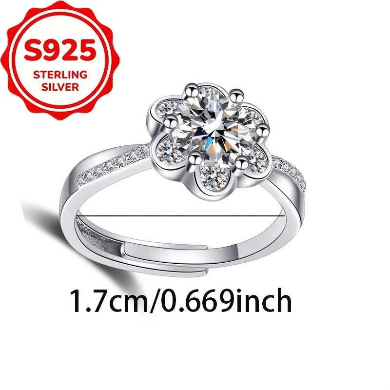 S925 Silver Sunflower Claws Zirconia Open Ring